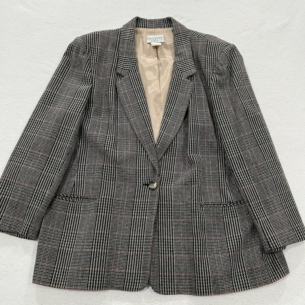 Vintage Private Concepts Womans Blazer Size 22 Tan/Brown Plaid 90s Office